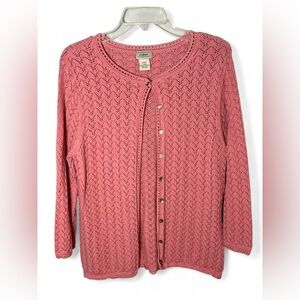 L.L. Bean Crochet Pointelle Peach Linen Cotton Cardigan Cottage Grandmacore Sz L